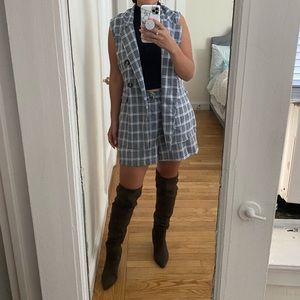 Sleeveless Check Blazer & Paperbag Short Co-Ord